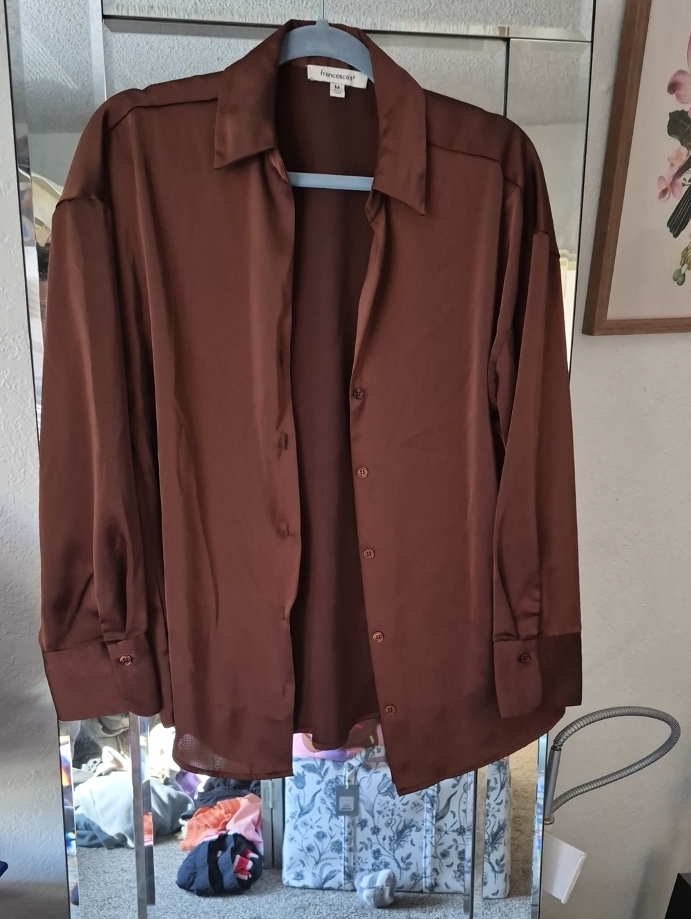 Francesca's Collections Brown Silk Button Up